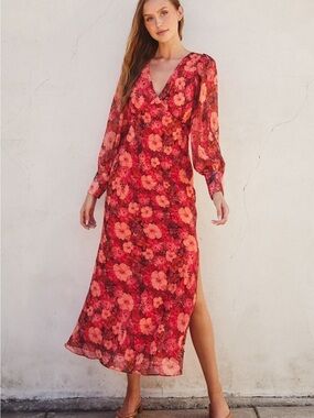 Vici Floral V-Neck Long Sleeve Maxi Dress with side split